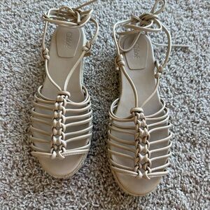Chloé Beige Braided Leather Lace-Up Sandals